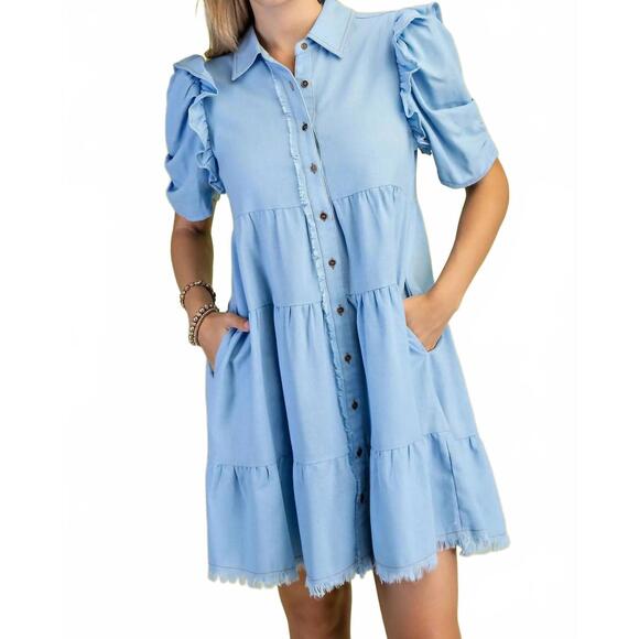 GIGIO Dresses & Skirts - NEW GIGIO linen button up shirt dress in light blue